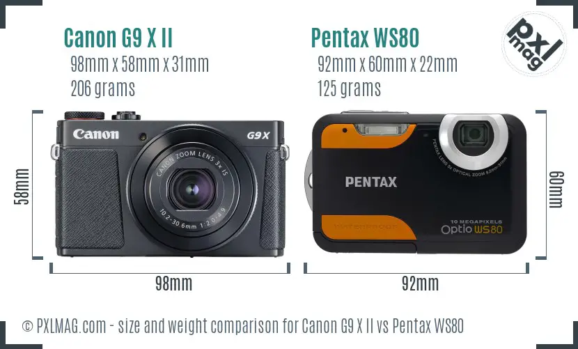 Canon G9 X II vs Pentax WS80 size comparison