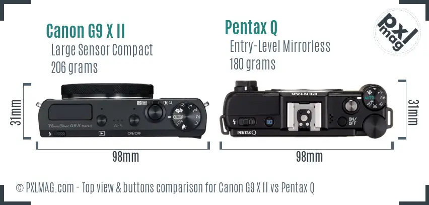Canon G9 X II vs Pentax Q top view buttons comparison