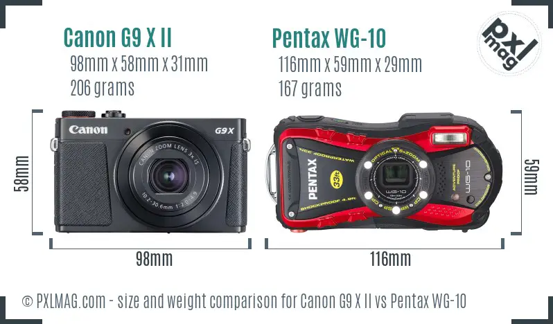 Canon G9 X II vs Pentax WG-10 size comparison Canon G9 X II vs Pentax WG-10 size comparison