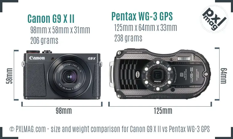 Canon G9 X II vs Pentax WG-3 GPS size comparison Canon G9 X II vs Pentax WG-3 GPS size comparison