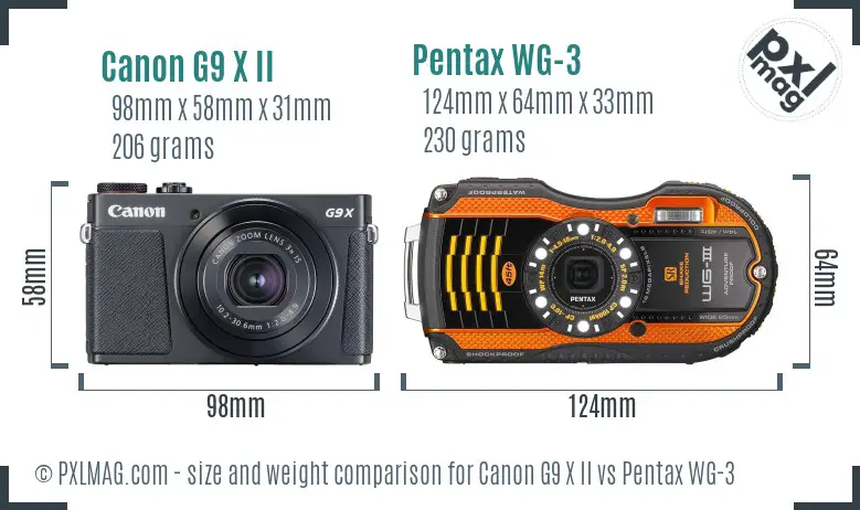 Canon G9 X II vs Pentax WG-3 size comparison Canon G9 X II vs Pentax WG-3 size comparison