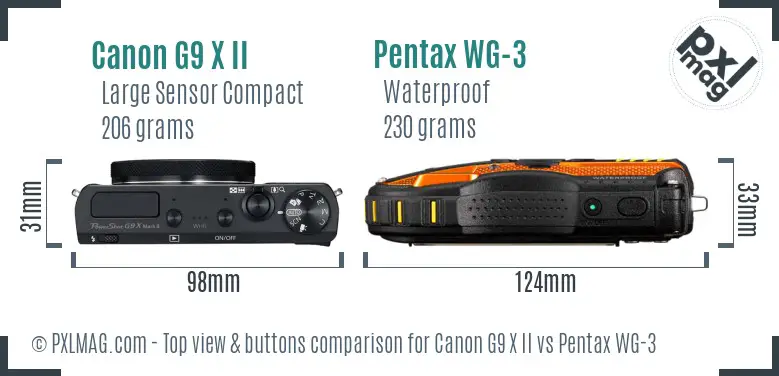 Canon G9 X II vs Pentax WG-3 top view buttons comparison