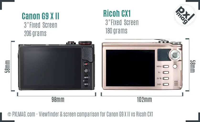 Canon G9 X II vs Ricoh CX1 Screen and Viewfinder comparison