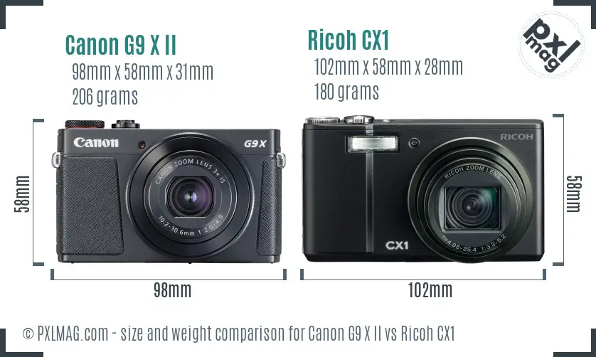 Canon G9 X II vs Ricoh CX1 size comparison
