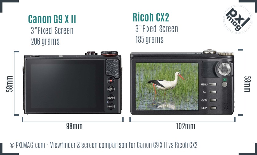 Canon G9 X II vs Ricoh CX2 Screen and Viewfinder comparison