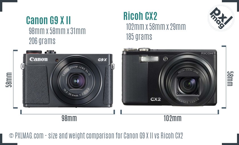 Canon G9 X II vs Ricoh CX2 size comparison
