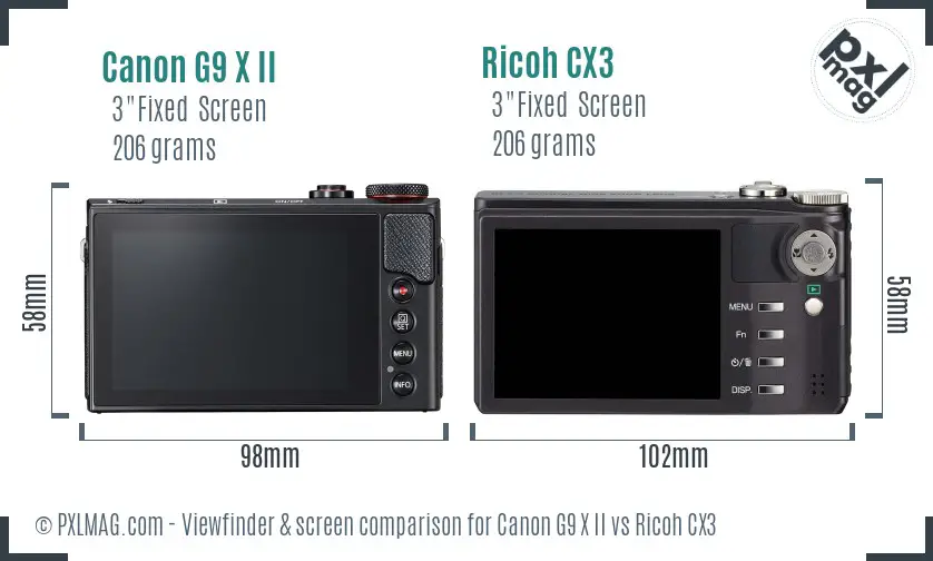 Canon G9 X II vs Ricoh CX3 Screen and Viewfinder comparison