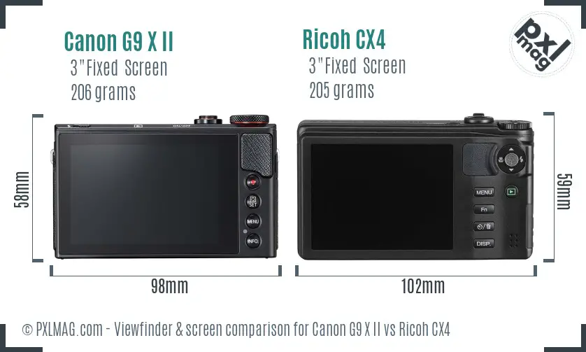 Canon G9 X II vs Ricoh CX4 Screen and Viewfinder comparison
