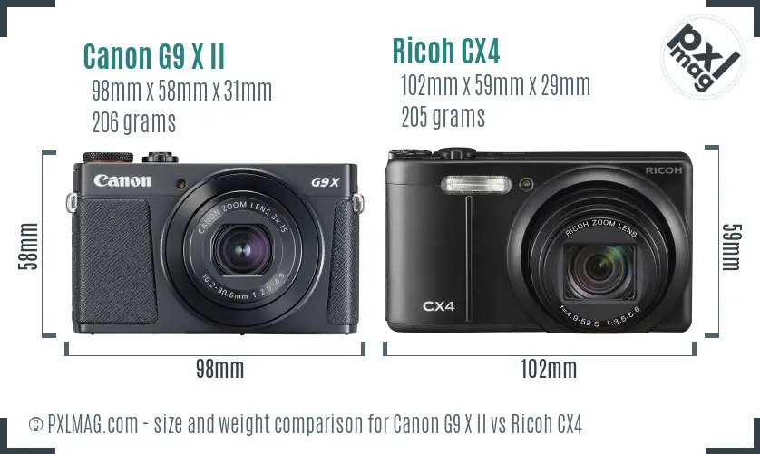 Canon G9 X II vs Ricoh CX4 size comparison