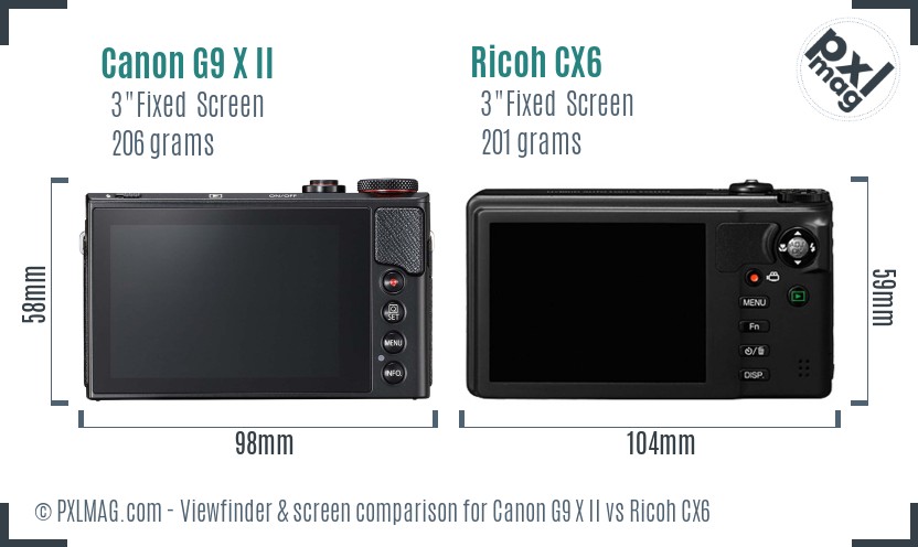 Canon G9 X II vs Ricoh CX6 Screen and Viewfinder comparison