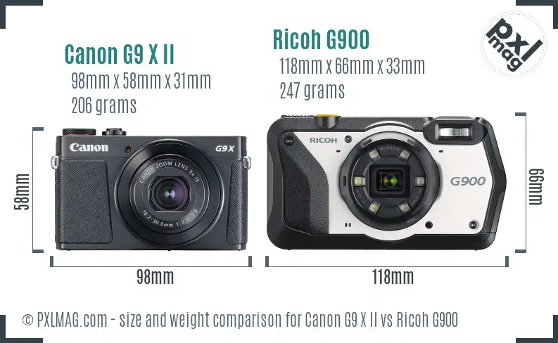 Canon G9 X II vs Ricoh G900 size comparison