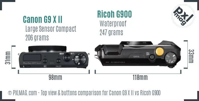 Canon G9 X II vs Ricoh G900 top view buttons comparison