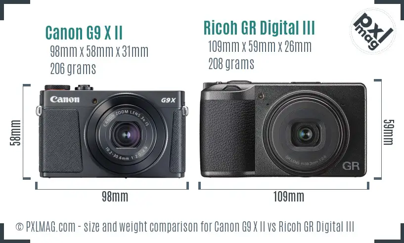 Canon G9 X II vs Ricoh GR Digital III size comparison Canon G9 X II vs Ricoh GR Digital III size comparison