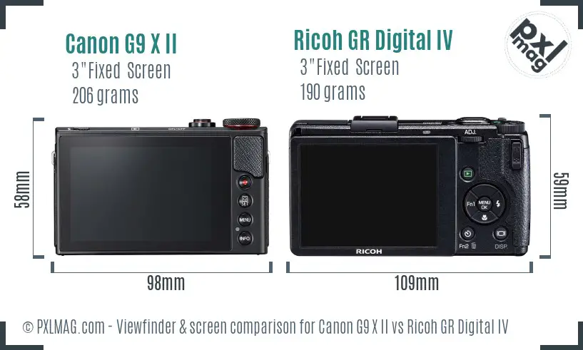 Canon G9 X II vs Ricoh GR Digital IV Screen and Viewfinder comparison