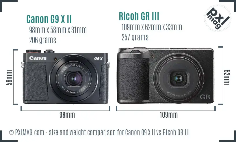 Canon G9 X II vs Ricoh GR III size comparison