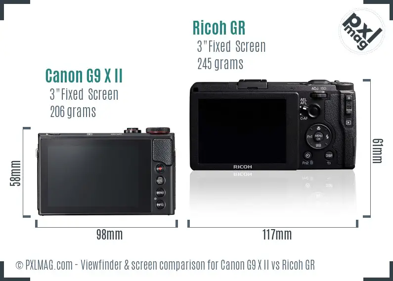 Canon G9 X II vs Ricoh GR Screen and Viewfinder comparison
