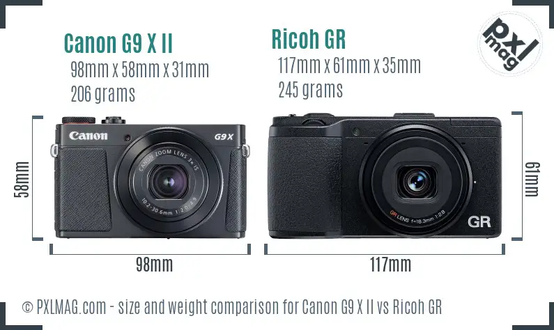 Canon G9 X II vs Ricoh GR size comparison
