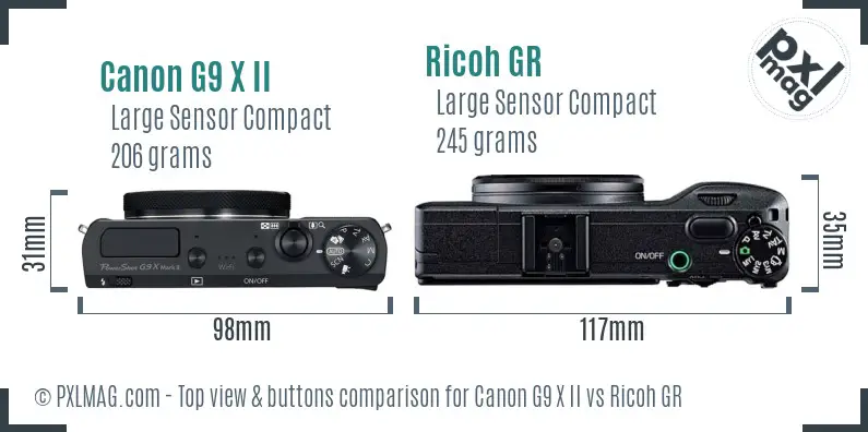Canon G9 X II vs Ricoh GR top view buttons comparison