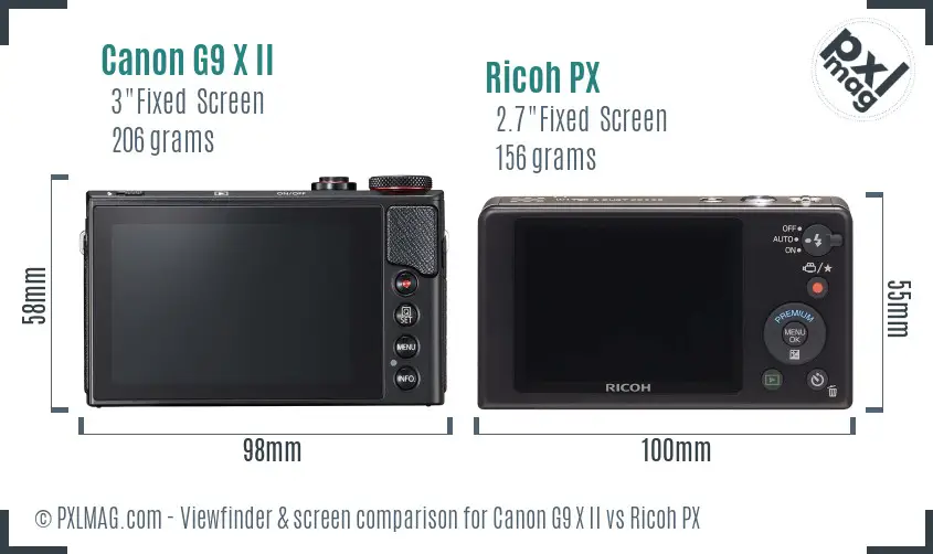 Canon G9 X II vs Ricoh PX Screen and Viewfinder comparison Canon G9 X II vs Ricoh PX Screen and Viewfinder comparison