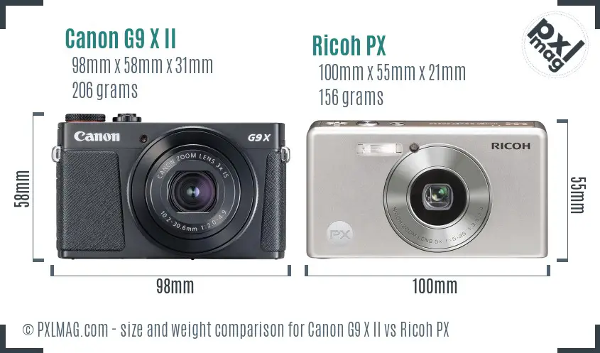 Canon G9 X II vs Ricoh PX size comparison Canon G9 X II vs Ricoh PX size comparison