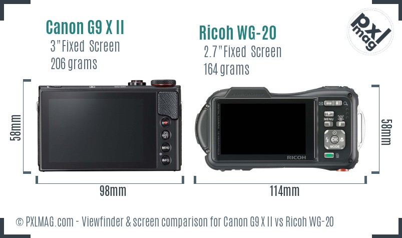 Canon G9 X II vs Ricoh WG-20 Screen and Viewfinder comparison