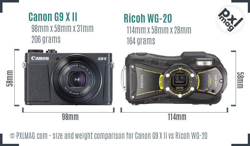 Canon G9 X II vs Ricoh WG-20 size comparison