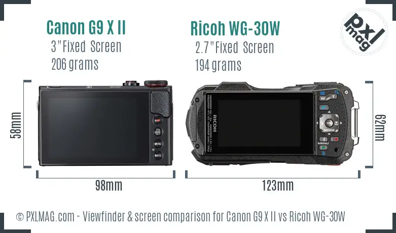 Canon G9 X II vs Ricoh WG-30W Screen and Viewfinder comparison