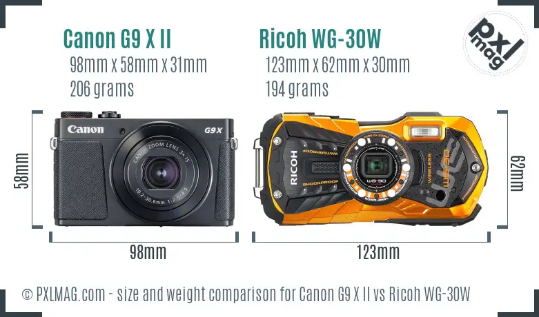 Canon G9 X II vs Ricoh WG-30W size comparison