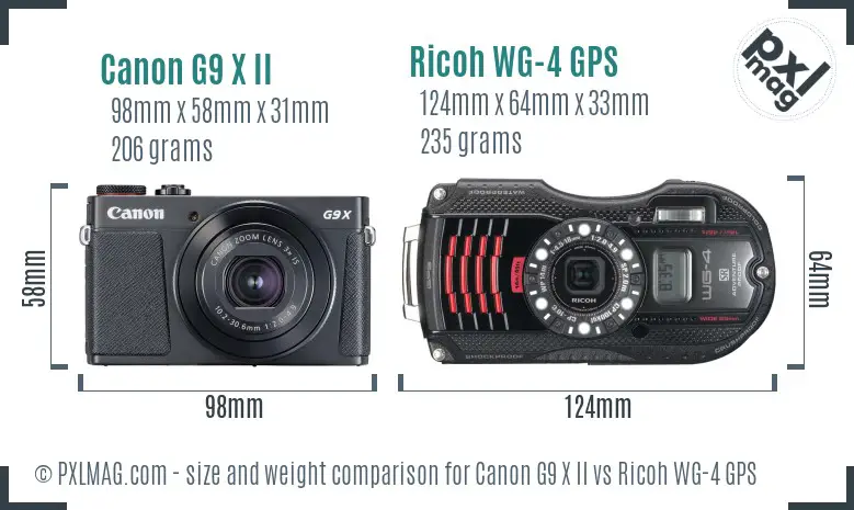 Canon G9 X II vs Ricoh WG-4 GPS size comparison