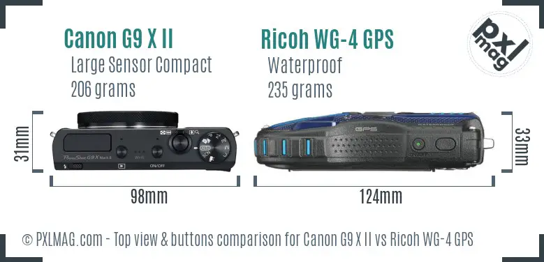 Canon G9 X II vs Ricoh WG-4 GPS top view buttons comparison