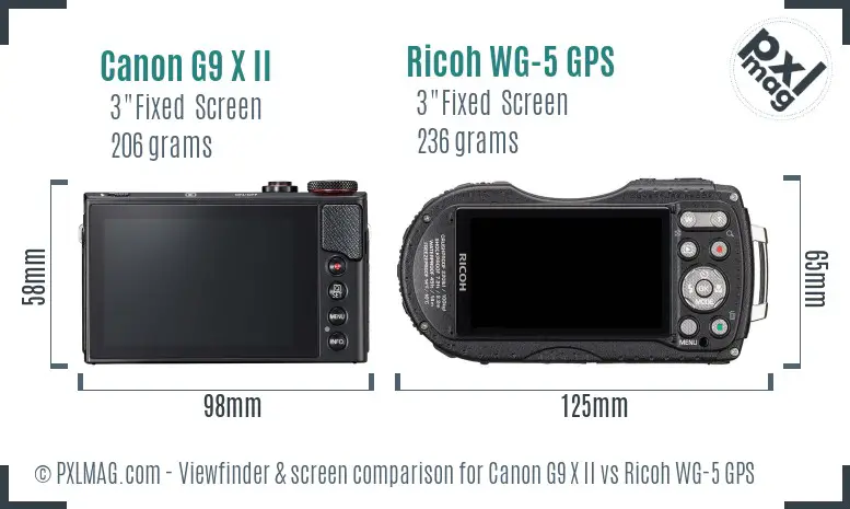 Canon G9 X II vs Ricoh WG-5 GPS Screen and Viewfinder comparison