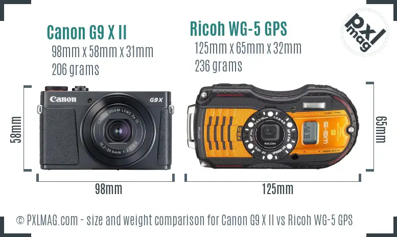 Canon G9 X II vs Ricoh WG-5 GPS size comparison
