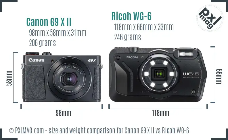 Canon G9 X II vs Ricoh WG-6 size comparison