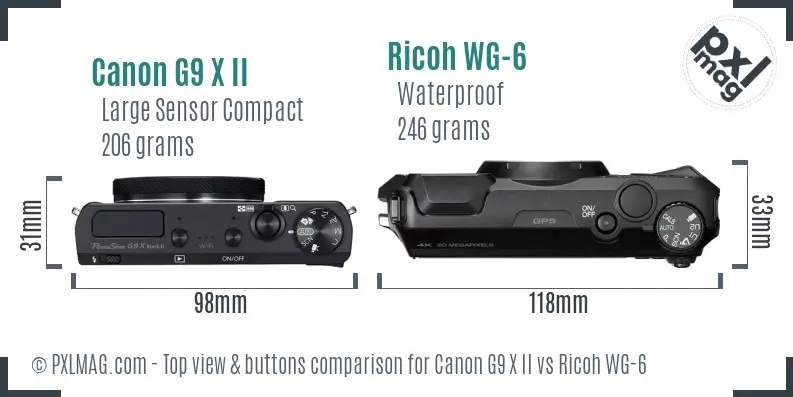 Canon G9 X II vs Ricoh WG-6 top view buttons comparison