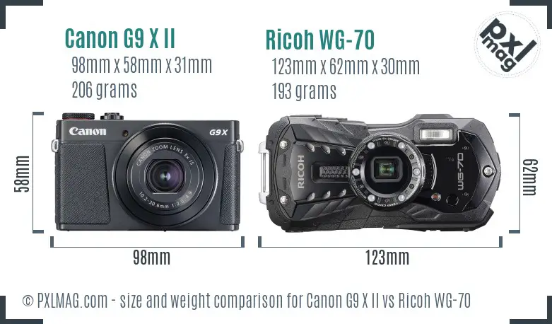 Canon G9 X II vs Ricoh WG-70 size comparison Canon G9 X II vs Ricoh WG-70 size comparison