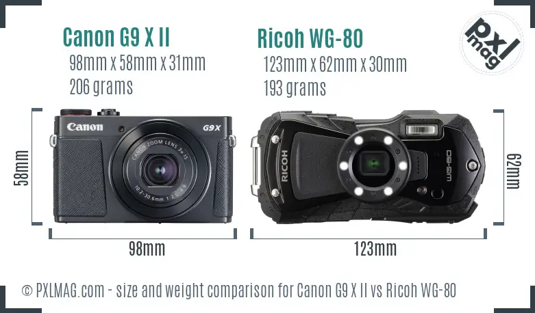 Canon G9 X II vs Ricoh WG-80 size comparison Canon G9 X II vs Ricoh WG-80 size comparison