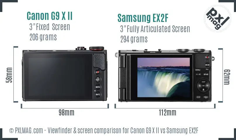 Canon G9 X II vs Samsung EX2F Screen and Viewfinder comparison