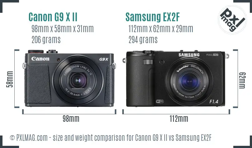 Canon G9 X II vs Samsung EX2F size comparison