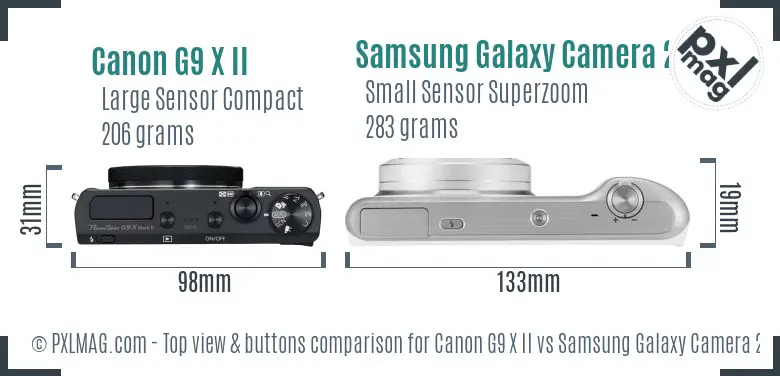 Canon G9 X II vs Samsung Galaxy Camera 2 top view buttons comparison Canon G9 X II vs Samsung Galaxy Camera 2 top view buttons comparison
