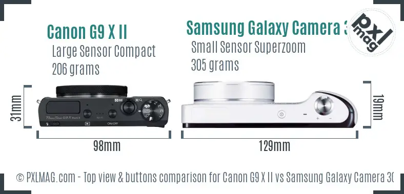 Canon G9 X II vs Samsung Galaxy Camera 3G top view buttons comparison