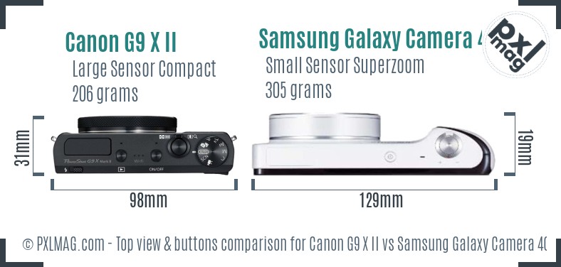 Canon G9 X II vs Samsung Galaxy Camera 4G top view buttons comparison