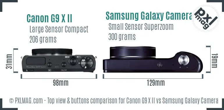 Canon G9 X II vs Samsung Galaxy Camera top view buttons comparison