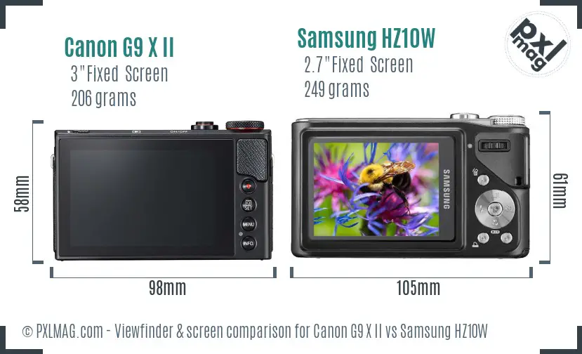 Canon G9 X II vs Samsung HZ10W Screen and Viewfinder comparison