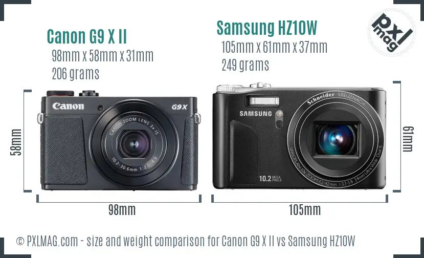 Canon G9 X II vs Samsung HZ10W size comparison