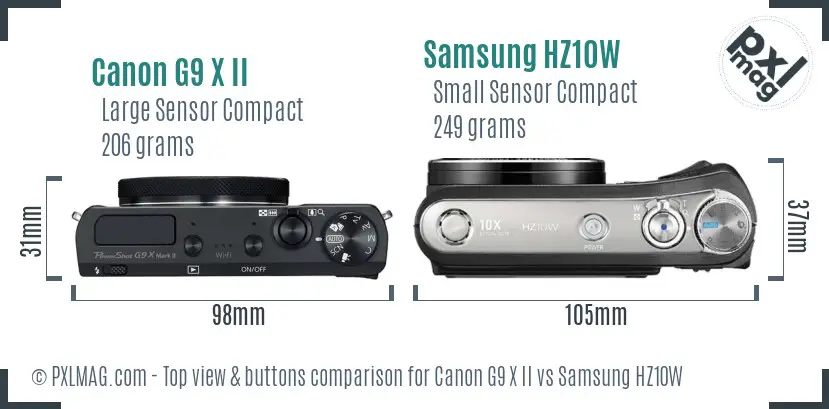 Canon G9 X II vs Samsung HZ10W top view buttons comparison