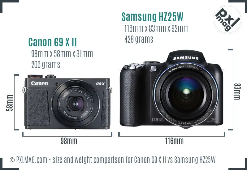 Canon G9 X II vs Samsung HZ25W size comparison