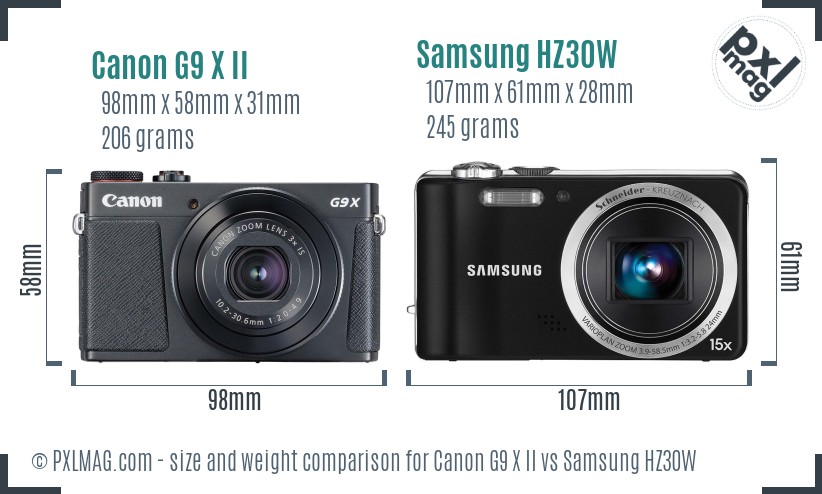 Canon G9 X II vs Samsung HZ30W size comparison