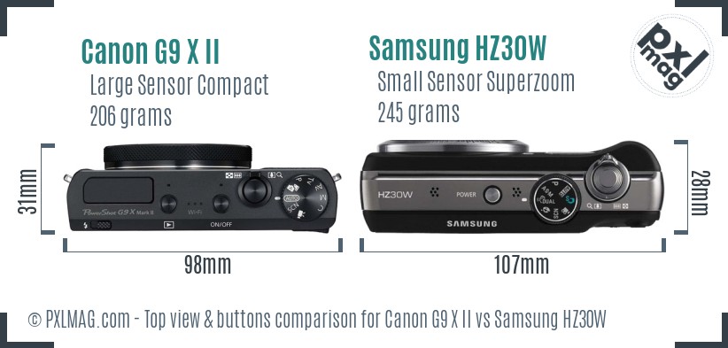 Canon G9 X II vs Samsung HZ30W top view buttons comparison