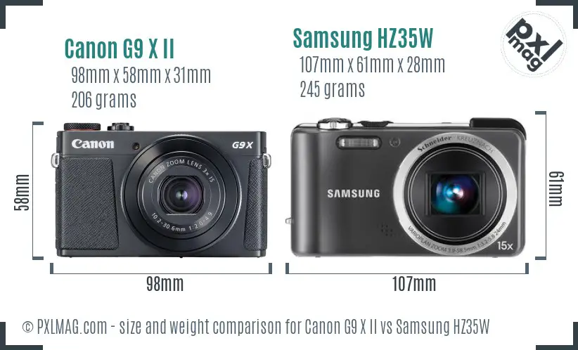 Canon G9 X II vs Samsung HZ35W size comparison