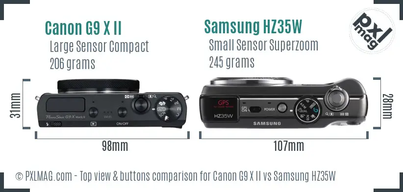 Canon G9 X II vs Samsung HZ35W top view buttons comparison